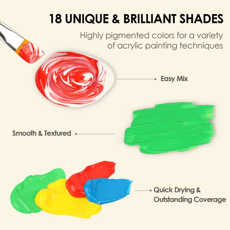 GOTIDEAL Acrylic Paint Set with 10 Brushes, 18 Colors Outdoor/Indoor (59ml, 2 oz) Art Craft Paint Non Toxic, Perfect for Hobby, Artist, Adults, Ideal for Canvas Wood Clay Ceramic Paint Supplies - Image 5